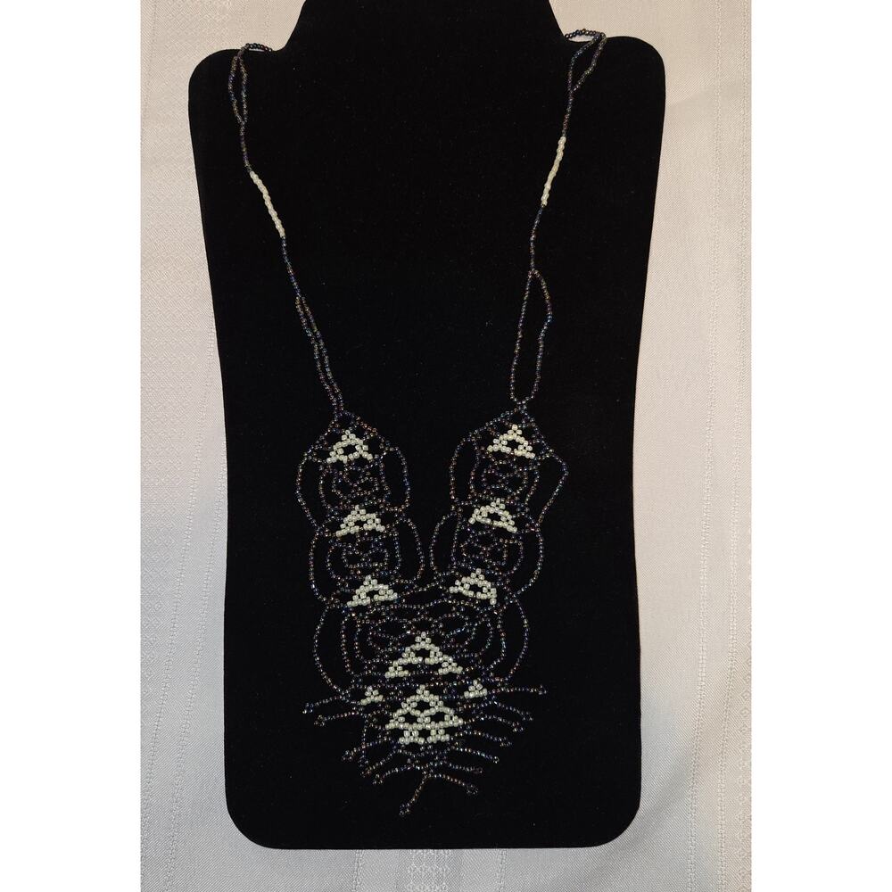 Irridescent Rainbow Seed Bead Lace Bib Necklace Native American Beaded Borealus